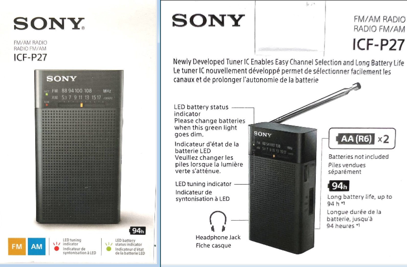 Sony ICF-P27 AM/FM Pocket Portable radiojayallen 